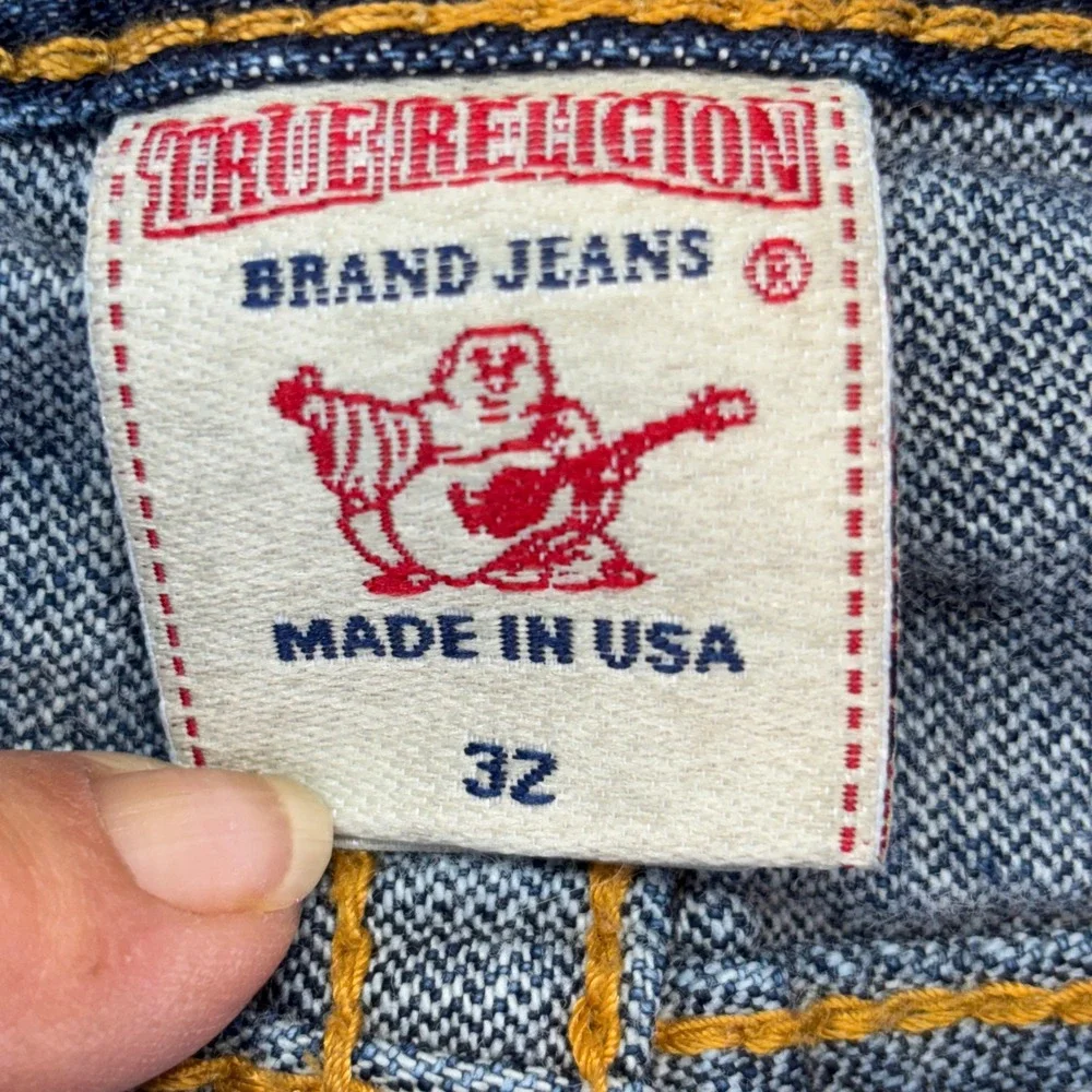 True Religion‎ Billy Denim Shorts Mens 32 Blue Made in USA Raw Hem Horseshoe